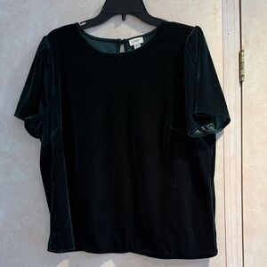 J. Crew Dark Green Velvet Short Sleeve Top